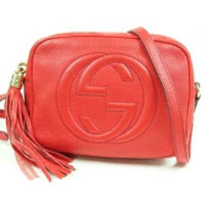 Gucci Soho Interlocking GG Disco Bag Tassel Crossbody Shoulder Leather Red